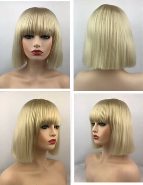 Women Short Blonde & Brown Straight Party Synthetic Full Hair Wig