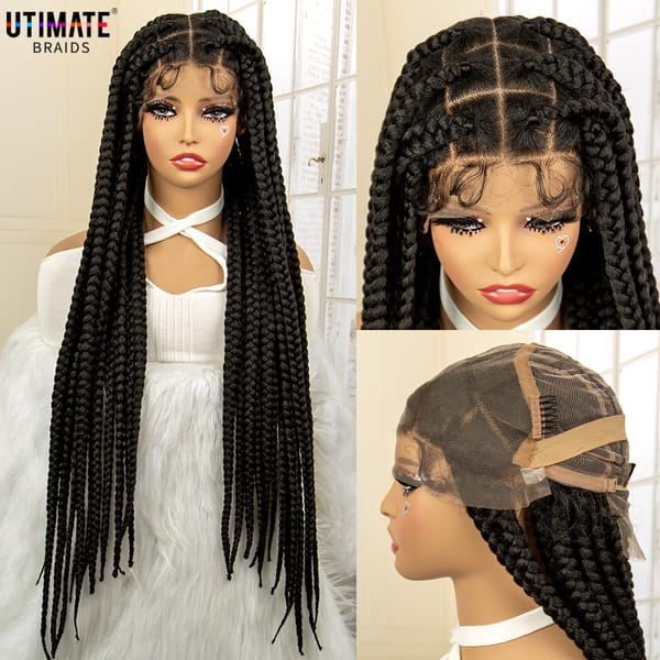 Synthetic Afro Braided Wig Braid Wig for Black Women Full Lace Cornrow Braided Wigs with Baby Hair 32 Inch Box Knotless Wigs