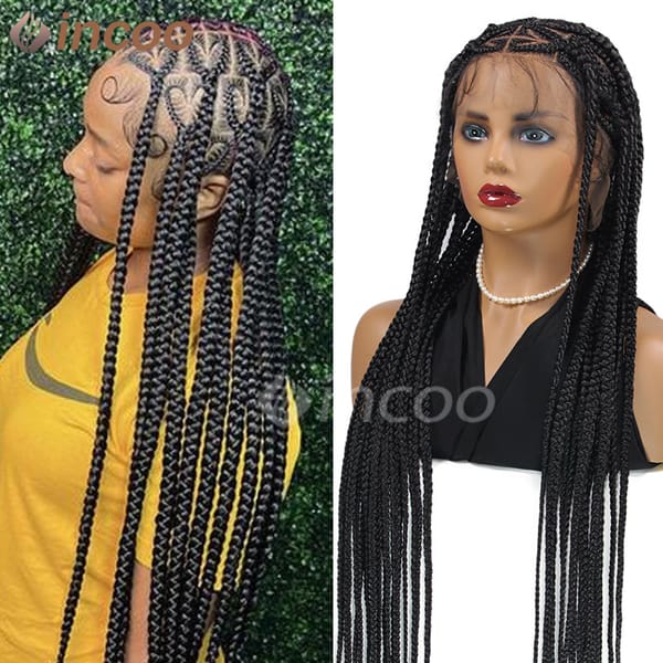 Synthetic 36" Full Lace Front Braided Wig Heart Shaped Knotless Box Braided Wigs With Baby Hair Long Braids Wig For Black Women