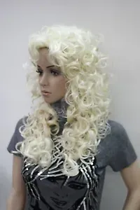 Fashion curly 60cm long blonde synthetic hair women's wig loose curls color 613