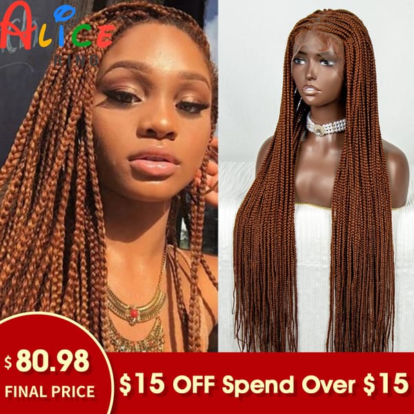 Synthetic Transparent Full Lace Braided Wigs Ginger Straight Crochet Braiding Hair Knotless Box Cornrow Braids Wigs for Women