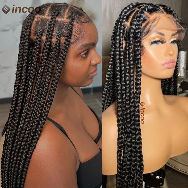 36'' Full Lace Braided Wigs For Black Women Cornrow Braids Synthetic Lace Front Wig Big Square Knotless Box Braid With Baby Hair