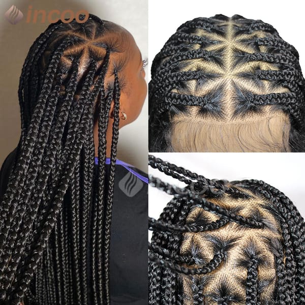 Synthetic 26" Full Lace Frontal Wigs For Women Triangle Shape Braided Wig With Baby Hair Jumbo Knotless Box Braids Wig Black Wig