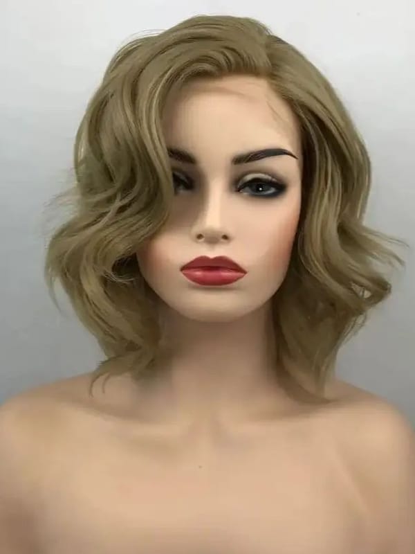 Short Dark Blonde Wavy Loose Transparent Lace Daily Party Synthetic  Heat Resistant Fiber  Fake Hair