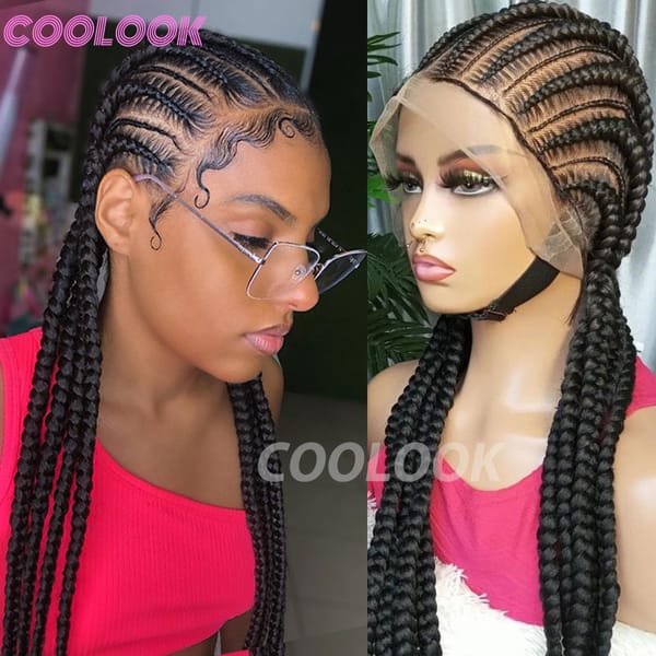 Synthetic Full Lace Braided Wigs For Black Women 36" Jumbo Knotless Box Braids Wig Cornrow Braids Lace Wigs African Hair Wigs