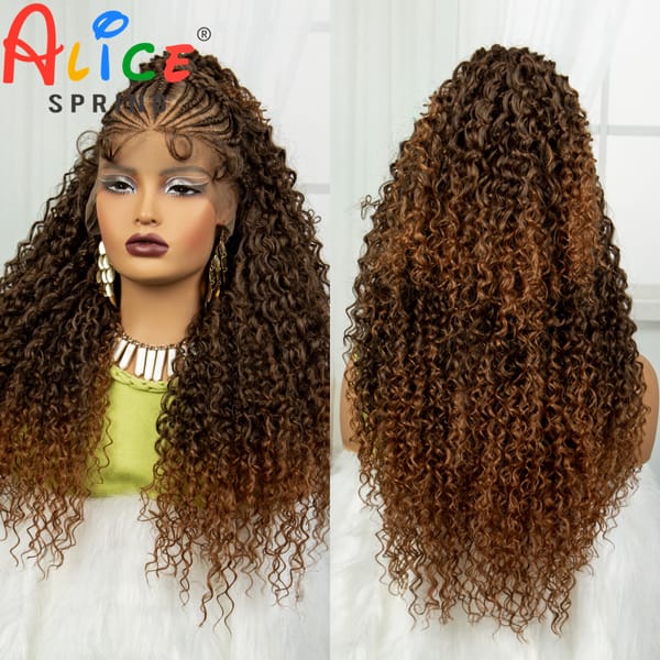 24Inch Synthetic Hair Wig Transparent 13x6 Lace Frontal Braided Wig 1B30 Color Curly Cornrow Braids Wig with Baby Hair for Women