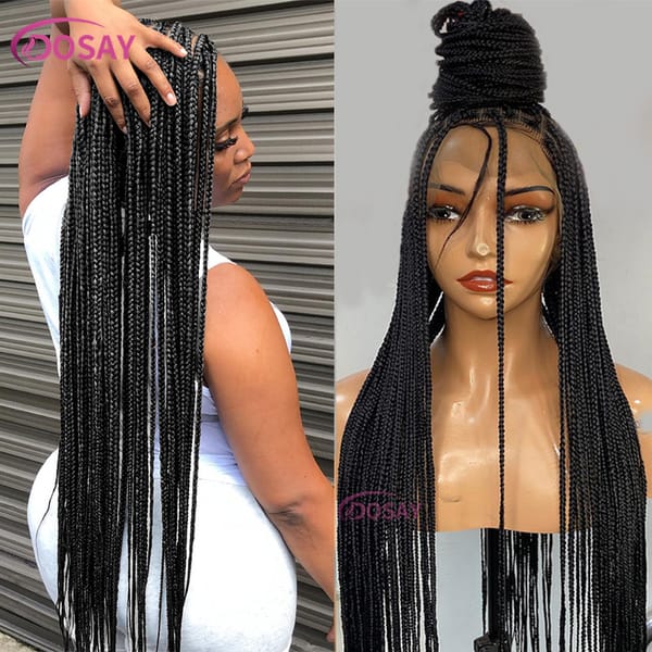 Synthetic Box Braided Lace Front Wigs 36" Full Lace Braid Wigs For Black Women Cornrow Knotless Braided Wigs Square Hair Wigs