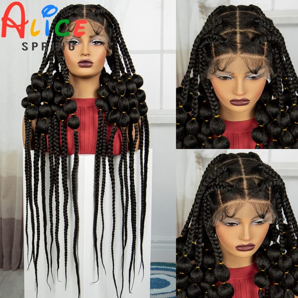 40 Inch Natural Synthetic Full Lace Braided Wigs Long Straight Synthetic Knotless Braids Lace Wig With Baby Hair For Black Women
