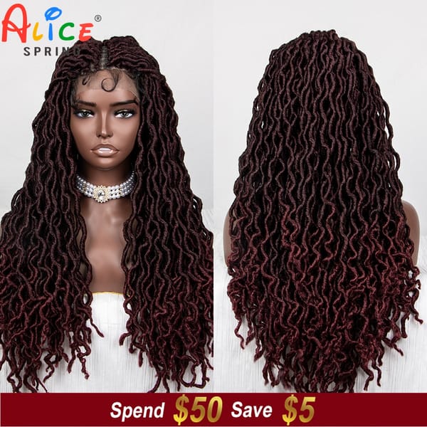 99J Synthetic Dreadlocks Lace Braided Wigs Butterfly Locs Crochets Hair Braided Wig for Black Women Braiding Lace Front Hair Wig