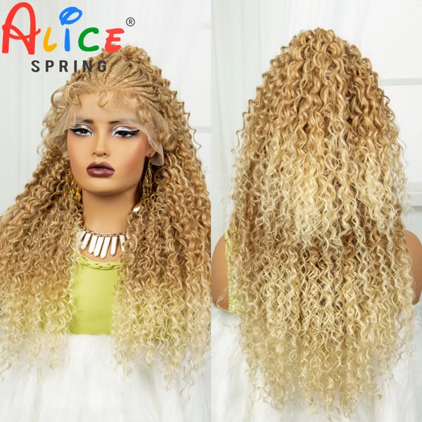 24 Inch Synthetic Hair Wigs Transparent 13x6 Lace Frontal Braided Wigs Blonde Curly Cornrow Braids Wigs with Baby Hair for Women