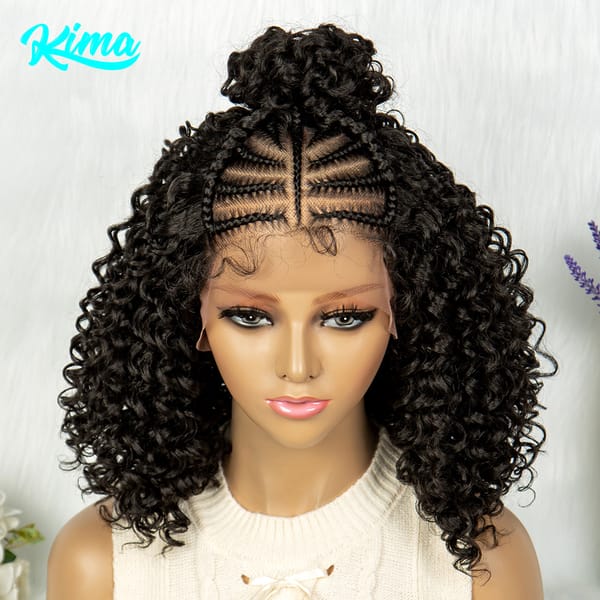 KIMA 16 inches Short 13*4  Lace Front Wigs Synthetic Wigs for Africa Women Bob Braided Wig with Baby Hair Braiding Wigs