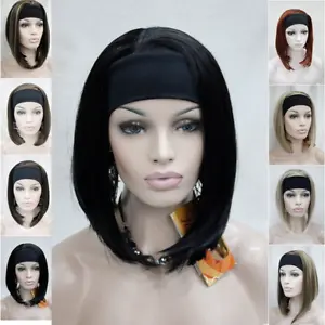 Women Short Straight Ladies Daily 3/4 Headband Half Wig Natural Hair Cosplay Wig