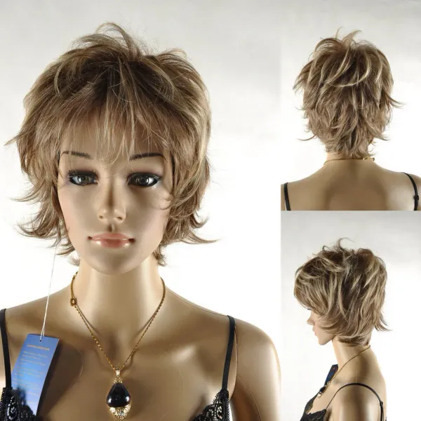 Natural Short Mixed Brown Layered Looking Hair Full Cosplay Synthetic Wig