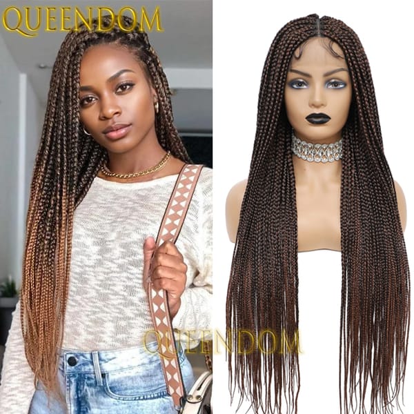 Good Quality Synthetic 36 Inch African Braided Hair Wigs Ombre Brown Full Lace Box Braid Goddess Wig Glueless Cornrow Braids Wig