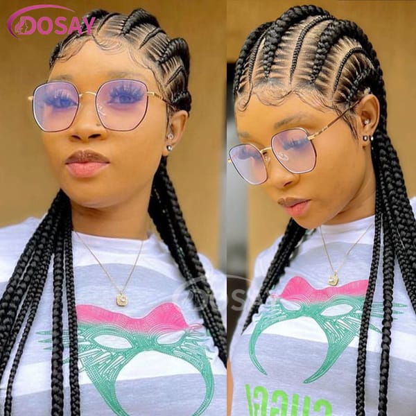 Synthetic Full Lace Braided Wigs For Black Women 36" Jumbo Knotless Box Braids Wig Cornrow Braids Lace Wigs African Hair Wigs