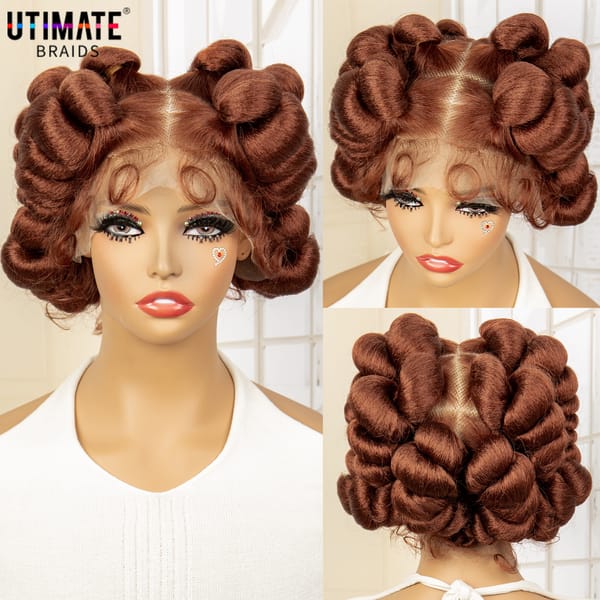 Ginger Orange Bantu Afro Braided Wigs for Black Women Synthetic Full Lace Knotless Braids Wig with Baby Hair Short Braiding Wig