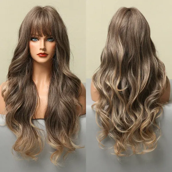 Womens 24'' Long Curly Hair Wavy Wigs Air Bangs Party Cosplay Fashion Nature Wig