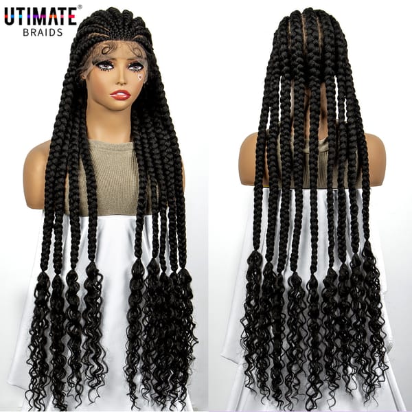 Synthetic Full HD Lace Braided Wigs with Baby Hair Curly Box Braids Wig for Black Women 38 Inches Lace Frontal Cornrow Hair Wig