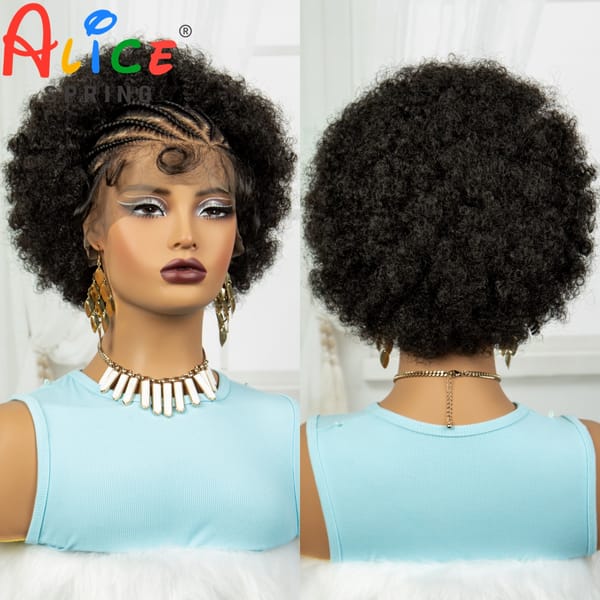 6 Inch 13x6 Transparent  Synthetic Lace Frontal Afro Curly Braided Wigs With Baby Hair For Black Women Short Curly Braids Wigs