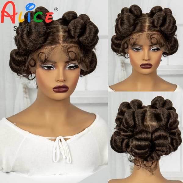 Full Lace Handmade Bantu Braided Wigs with Baby Hair Short Cute Synthetic Braided Lace Wigs For Black Women Knotless Braids Wigs