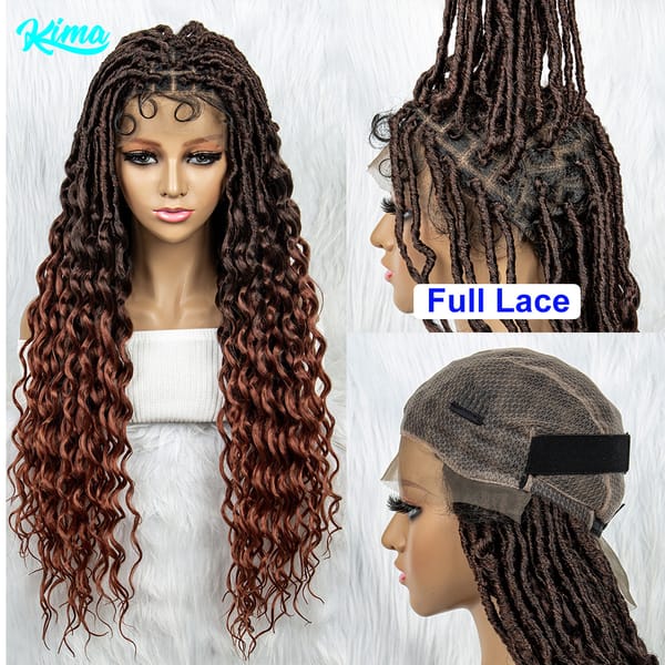 Synthetic Full Lace Wig Braided Wigs For Black Women 28 Inches Braiding Hair Knotless Box Braids Wigs With Water Wave