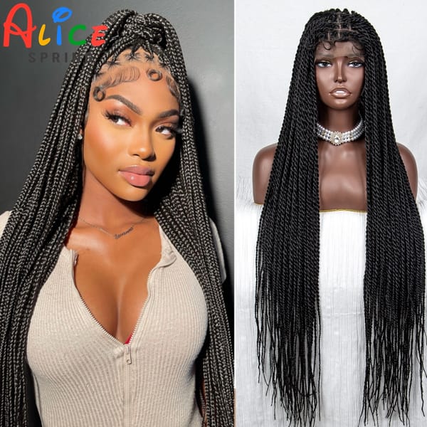 40 Inches Synthetic Full Lace Braided Wigs Knotless  Box Braded Wig Long Straight Crochet Braiding Hair Wig with for Black Women