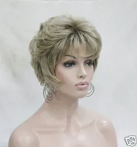 charming blonde with light brown root short synthetic hair lady's curly full wig