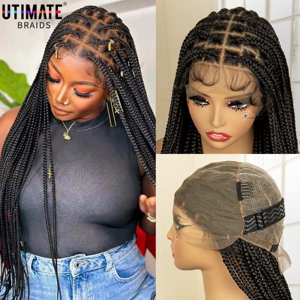 Synthetic Full Lace Knotless Box Braided Wigs for Black Women 36 Inches Lace Frontal Twist Braiding Wig with Baby Hair