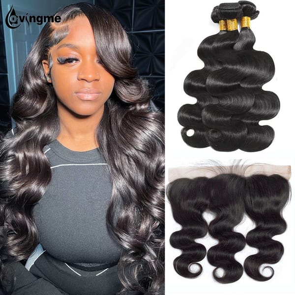 Body Wave Human Hair Bundles With Frontal Brazilian Bundles With 13x4 Frontal Human Hair Weave Extensions 3 Bundles Remy Hair