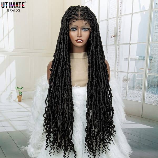 Full lace Wig Synthetic Braided Wig Lace Front Braided Wig 34 Inch African Wig with Baby Hair Long Dreadlocks Wig 1B/30 Color
