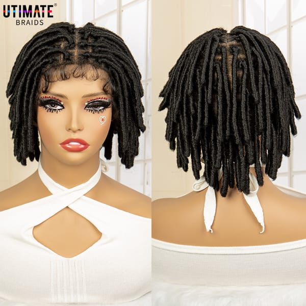 New Short Synthetic Dreadlock Faux Locs Wig Knotless Braided Wig with Baby Hair for Black Women Lace Frontal Bob Braids Wig
