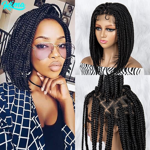 Bob Braided Wigs for Black Women Full Lace Cornrow Braids Synthetic Lace Front Wig Knotless Box Braids Wig With Baby Hair