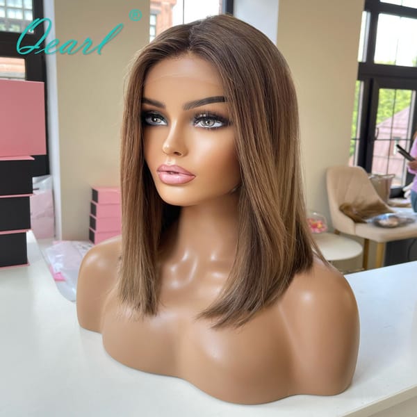 Straight Short Bob Lace Frontal Wig 13x4 Real Human Hair Wigs for Women Brown Ombre Blonde Glueless Virgin Lace Wig 150% Qearl