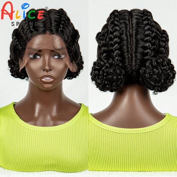 Short Synthetic Updo Braided Wigs Knotless Lace Front Braids Wig for Women New Style Lace Braiding Hair Wig with Baby Hair