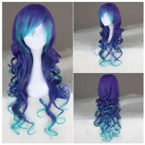New Fashion Long Mixed Blue Curly Cosplay Party Hair Wig