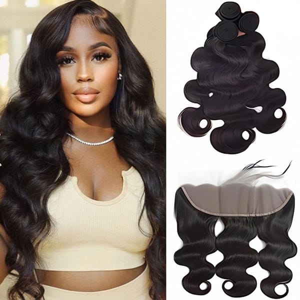 Body Wave Bundles Human Hair With Frontal 13x4 HD Transparent Lace Frontal 100% Natural Human Hair Extension Brazilian Real Hair