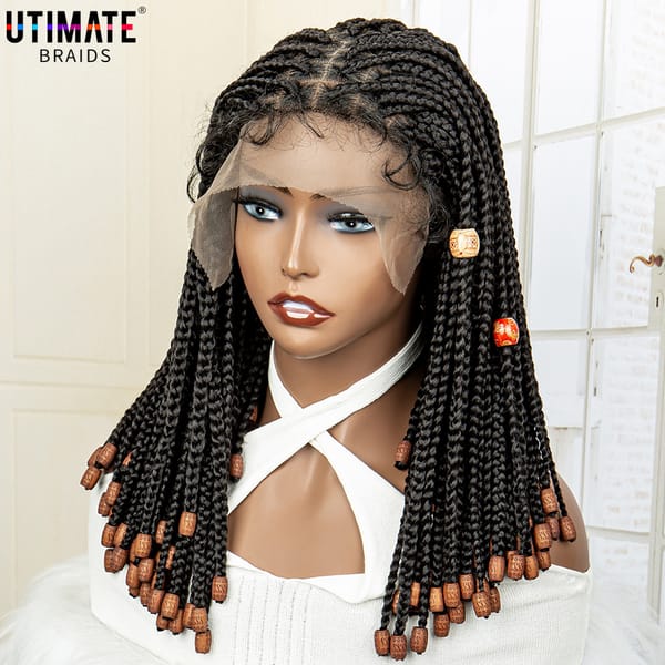 14 Inches Bob Knotless Box Cornrow Braided Wigs Synthetic Lace Front African Crochet Braiding Wig for Black Women with Baby Hair
