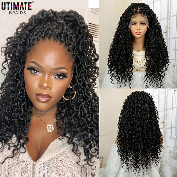 Synthetic Curly Knotless Box Braided Wigs for Women 26 Inches Lace Frontal Dreadlock Braids Wig with Baby Hair Locs Braiding Wig