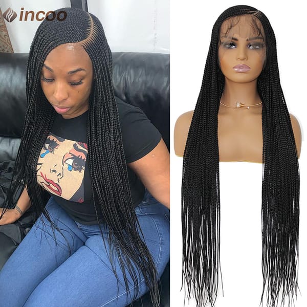 Synthetic Braided Wigs Full Lace Frontal Cornrow Braids Wig For Black Women Side Part Box Braids With Baby Hair Locs Goddess Wig