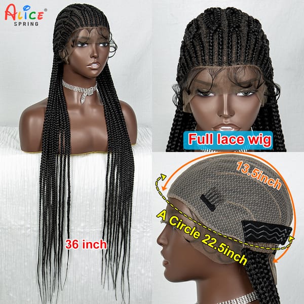 Cornrow Braided Wigs 36 inch Synthetic Full Lace Knotless Braided Wig for Black Women with Baby Hair Lace Front Braids Hair Wig
