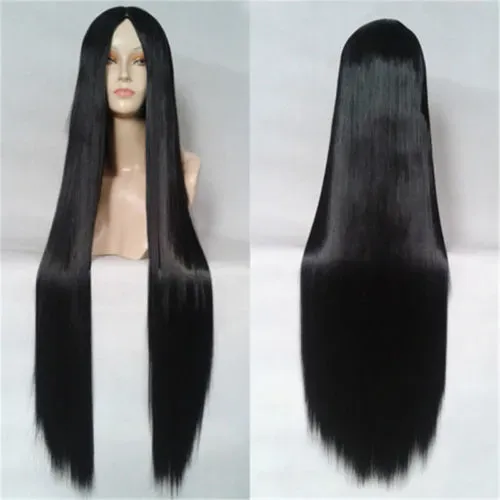 New 100CM Middle part Black long sleek straight hair wig fashion women's wigs