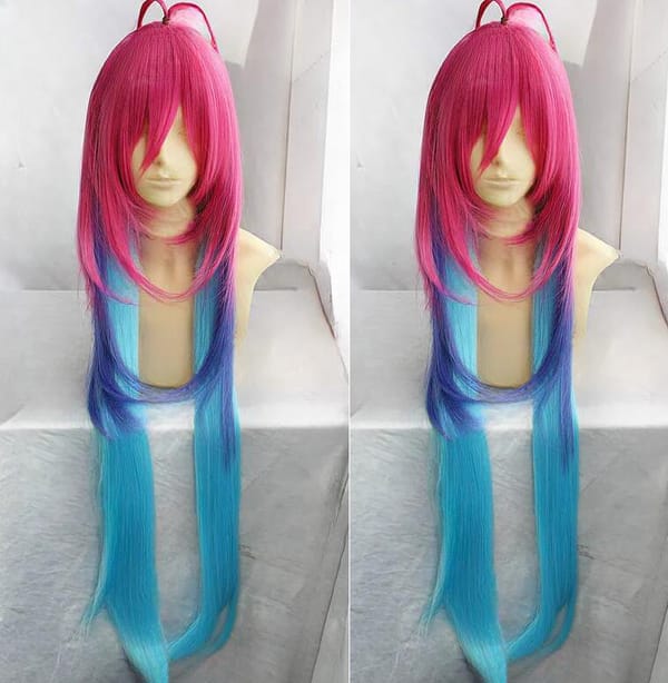 New Long Blue & Purple Mixed Pink Gradient Straight Cosplay Wigs High Temperature Wire Hair Wigs
