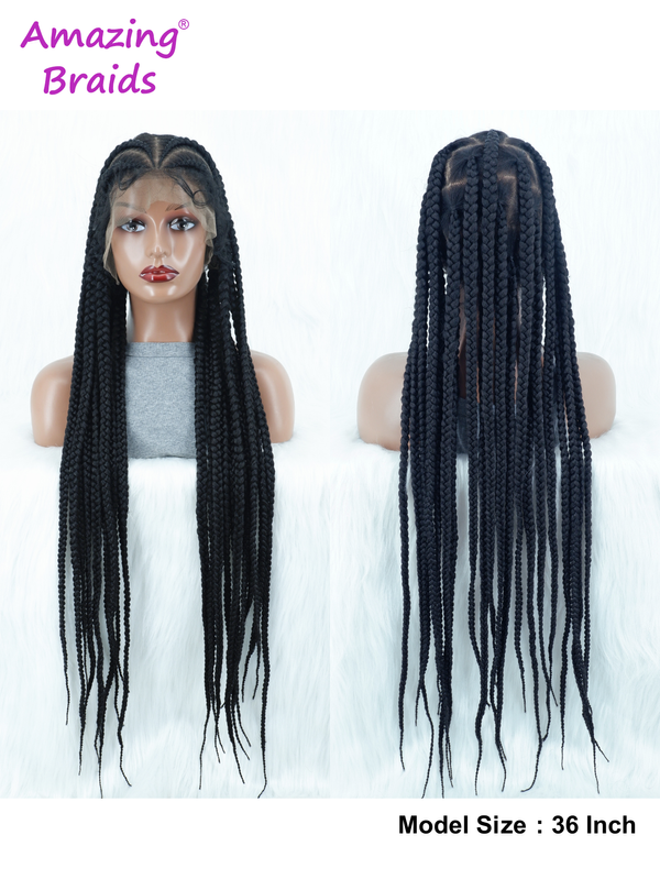 Synthetic Box Braided Wigs for Black Women 36 inch HD Full Lace Knotless Cornrow Braid Wig with Baby Hair Afro Lace Front Wig