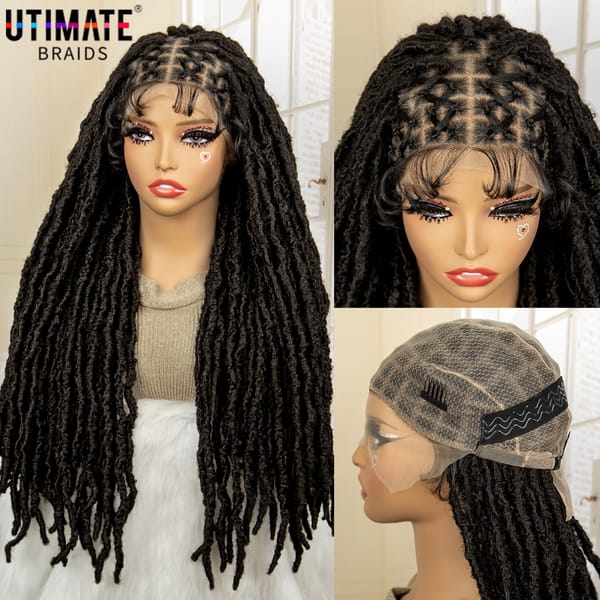 Synthetic Knotless Locs Braided Wigs for Black Women with Baby Hair Full Double Lace Braiding Wig Faux Locs Cornrow Braids Wig