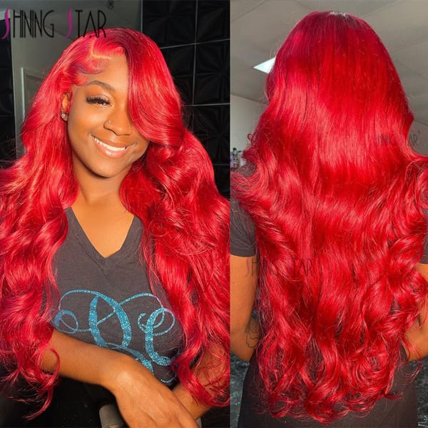 Hot Red Body Wave 13X6 Transparent Lace Front Wigs Pre Plucked 180 Density 100% Human Hair 13X4 Lace Frontal Wig Black Women