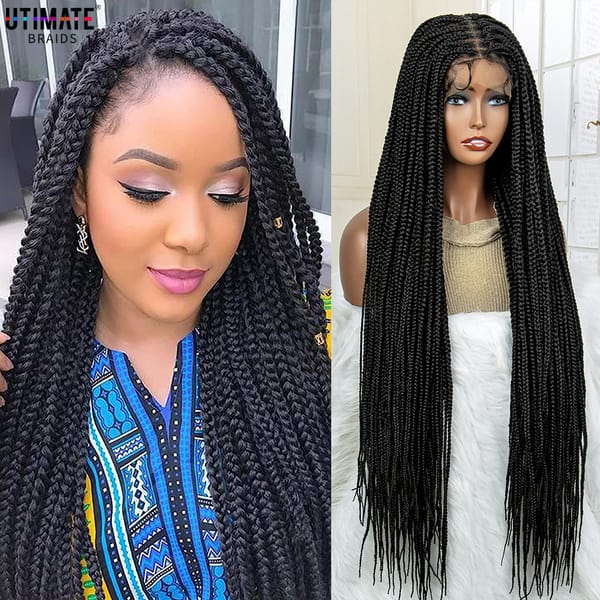 Synthetic Full Lace Knotless Box Braided Wigs with Baby Hair for Women Crochet Box Wig 34 Inches Lace Frontal Braiding Wigs