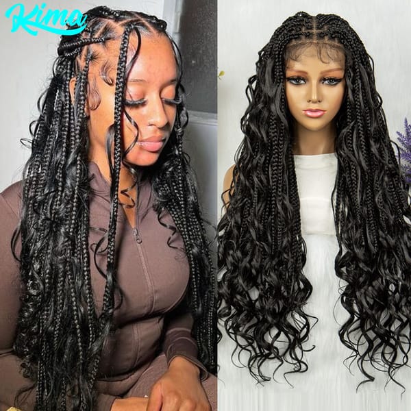 Full Lace Braided Wigs Synthetic Lace Front Wig Braided Wigs With Baby Hair 34 inches Knotless Wigs for Black Women