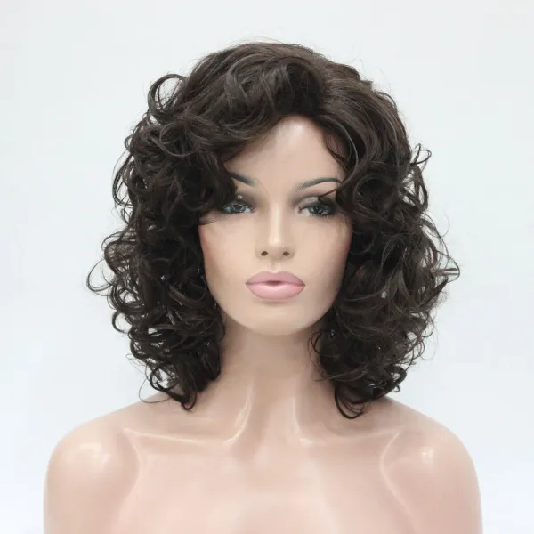 New Fashion 40cm Length Chestnut Dark Brown Curly Women's Synthetic Hair Wig