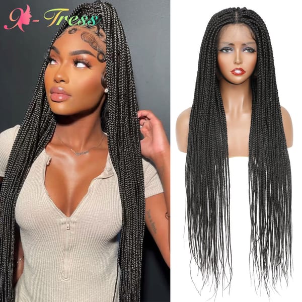 X-TRESS 32inch Full Lace Front Knotless Box Braided Wigs For Black Women Super Long Straight Synthetic Braids Wig With Baby Hair