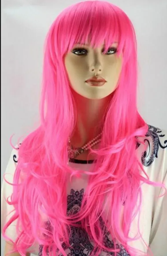 WIG New Women's Fashion Girls Long Wavy Curly Rose Red Hair Full Wig Wigs Cosplay Costume